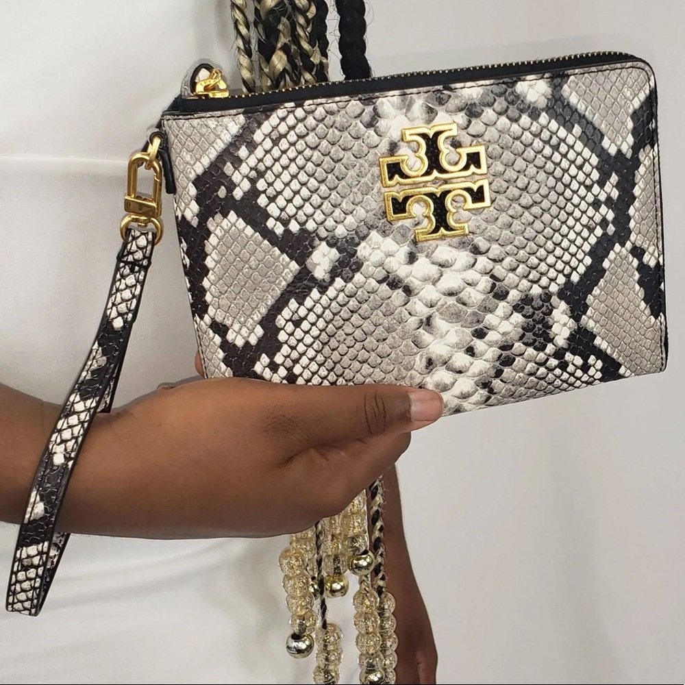 Tory Burch Britten python Lg Zip Pouch/Wristlet